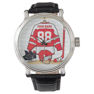 Montre Hockey sur glace rouge et blanc personnalisé