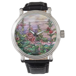 Montre Hollyhocks Vintage Floral Tiffany Stainverre