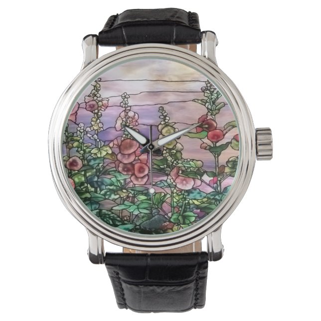 Montre Hollyhocks Vintage Floral Tiffany verre tendu (devant)