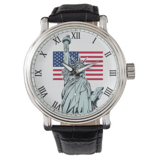 Montre Homme avec Drapeau américain et Statue de l