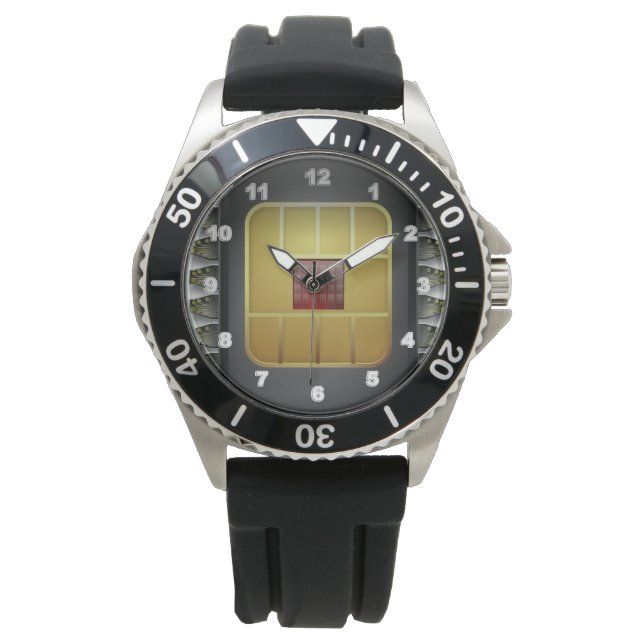 Montre homme en caoutchouc noir en acier inoxydabl (devant)