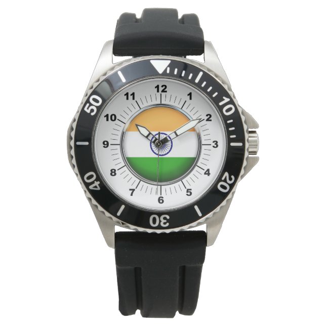Montre Hommes Drapeau Inde Couronne bracelet en caoutchou (devant)