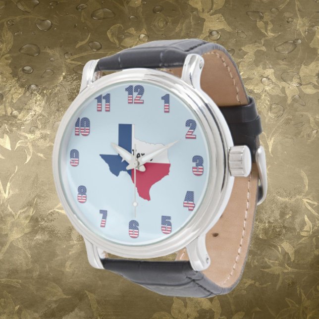 Montre Hommes Texas Patriotic Color Numéros Black Wrist (Créateur téléchargé)