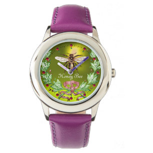 Montre HONEY BEE ET VERT FLORAL CROWN Beekeeper Jaune