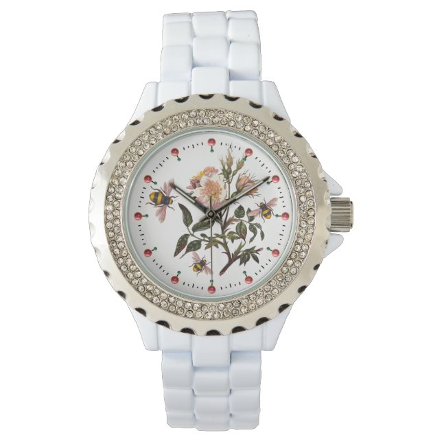 Montre HONEY BEE, ROSES SAUVAGES, OEUVRE Floral Rose Blan (devant)