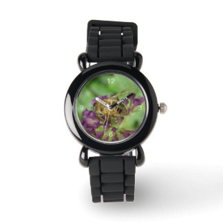 Montre Honeybee et fleurs violettes Parties scintillant W