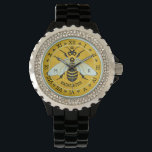 Montre Honeybee Honeypeb French Bee Bumblebee Custom<br><div class="desc">Cette belle montre bracelet d'abeille de miel montre une jolie abeille sur un arrière - plan de nid d'abeille brillant. L'abeille jaune et noire a des ailes bleu-blanc gossamer. L'arrière - plan est un motif de nid d'abeille assez doré. L'abeille s'anime et semble atteindre directement du design, ses ailes s'étendant...</div>