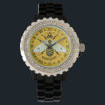Montre Honeybee Honeypeb French Bee Bumblebee Custom<br><div class="desc">Cette belle montre bracelet d'abeille de miel montre une jolie abeille sur un arrière - plan de nid d'abeille brillant. L'abeille jaune et noire a des ailes bleu-blanc gossamer. L'arrière - plan est un motif de nid d'abeille assez doré. L'abeille s'anime et semble atteindre directement du design, ses ailes s'étendant...</div>