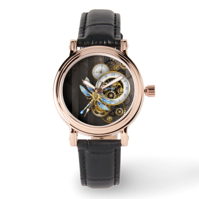 Montre Horloge à vapeur avec libellule mécanique (Recto)