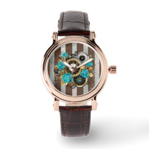 Montre Horloge à vapeur et Roses turquoise sur le sol