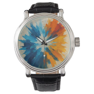 Montre Horloge couleur - Timepiece d'art Abstrait en bleu