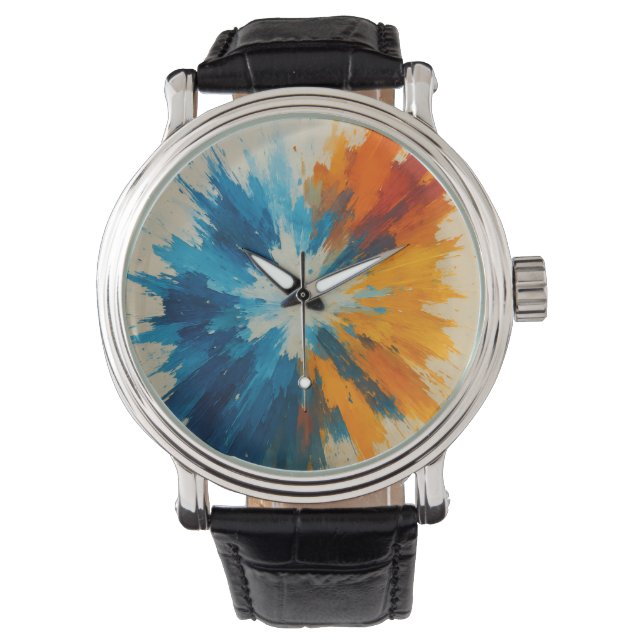 Montre Horloge couleur - Timepiece d'art Abstrait en bleu (devant)