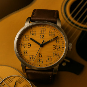 Montre Horloge des accords de guitare face sur bois