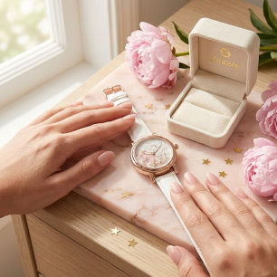 Montre Horloge en marbre rose personnalisée (