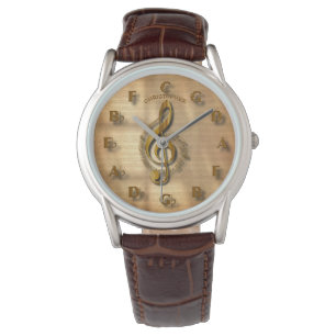 Montre Horloge Gold Treble Clef Avec Circle Of Fifty Musi