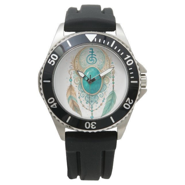 Montre Horloge spirituelle Reiki avec gemme de turquoise  (devant)