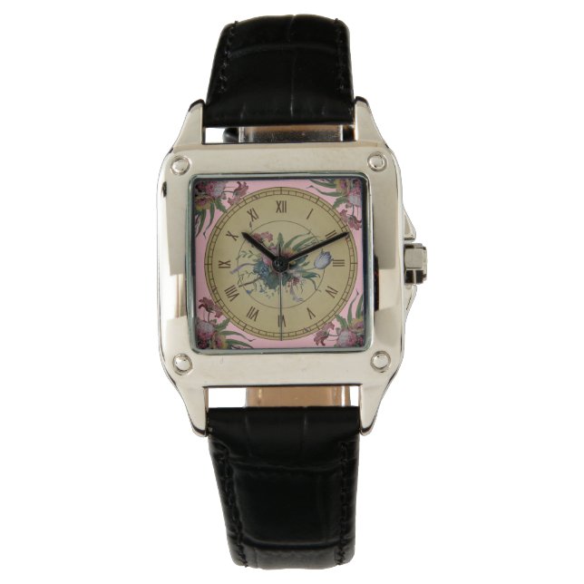 Montre Horloge Vintage avec Fleurs (devant)