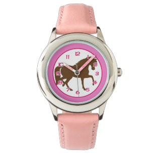 Montre Horse Thème Wristwatch avec détails rose