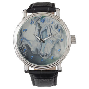Montre Horse Watch, bleu avec chiffres bleus