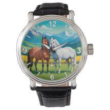 Horse Wrist Watch – White and Brown Horses Elegant
