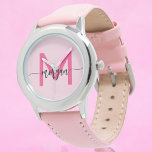 Montre Hot rose moderne Script Girls Monogramme Nom<br><div class="desc">Accessoire avec élégance en utilisant notre Hot Pink Modern Script Girls Monogram Nom Monographie! Ce garde-temps élégant est doté d'un visage rose vif, personnalisé avec votre nom dans un script moderne chic pour un look unique et personnalisé. Parfait pour ajouter une pop de couleur à n'importe quelle tenue, il combine...</div>