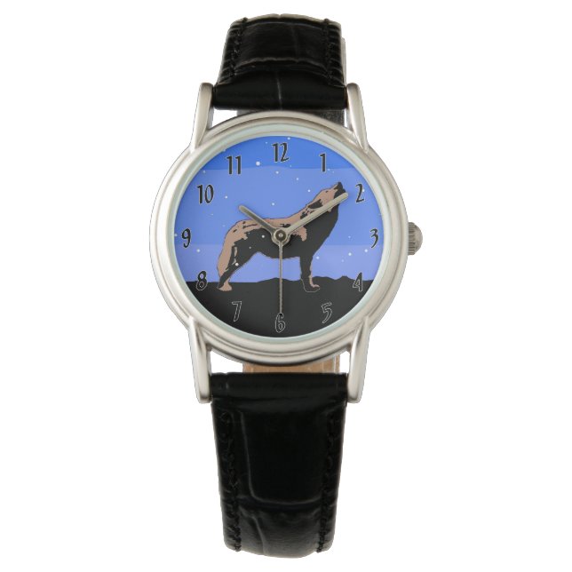 Montre Howling Wolf en hiver - Art faunique original (devant)