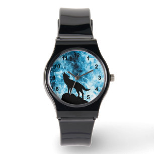 Montre Howling Wolf Hiver neige bleue fumée Abstraite
