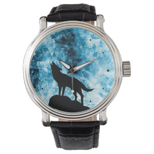 Montre Howling Wolf Hiver neige bleue fumée Abstraite