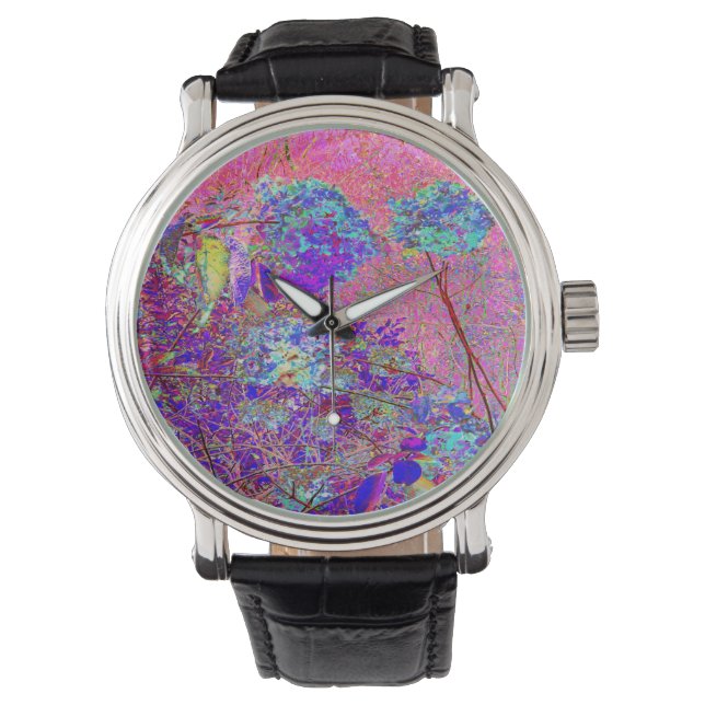 Montre Hydrangea Abstrait Violet et Bleu avec Magenta (devant)