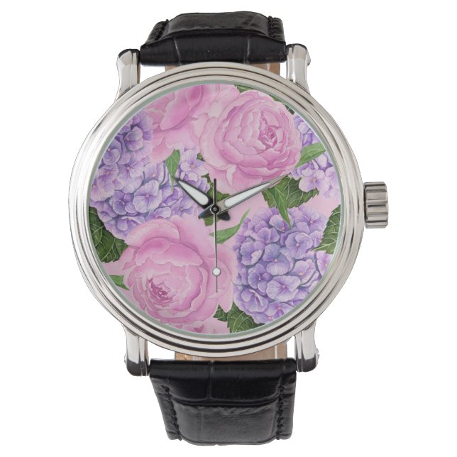 Montre Hydrangea et motif de pivoine (devant)