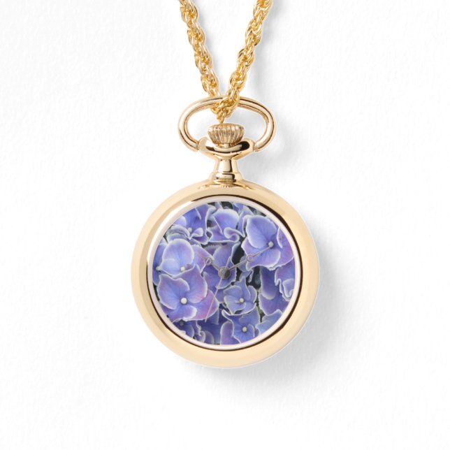 Montre Hydrangée bleue avec bordure blanche enrouler auto (Recto)