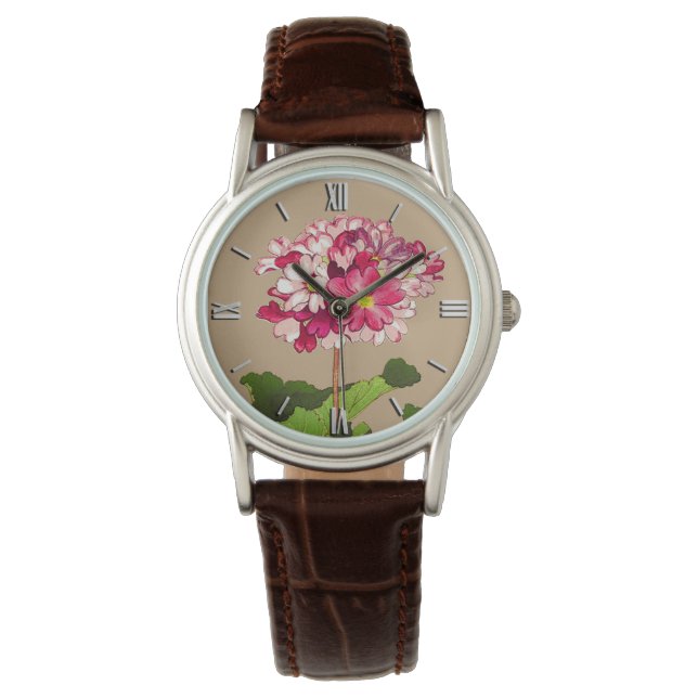 Montre Hydrangée japonaise vintage. Rose et vert (devant)