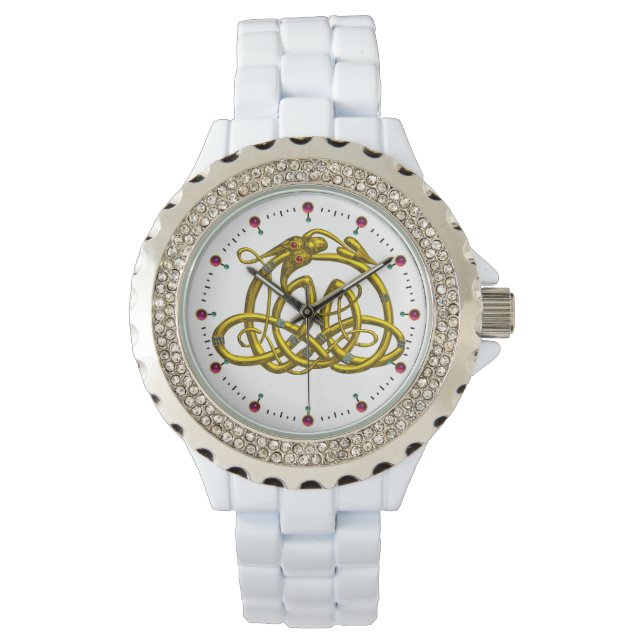 Montre HYPER DRAGON, GOLD CELTIC KNOTS ET GEMSTONES Blanc (devant)