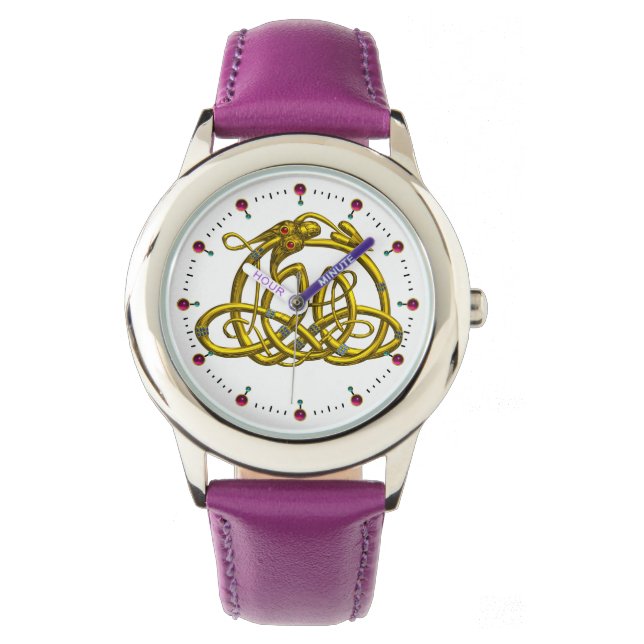 Montre HYPER DRAGON, GOLD CELTIC KNOTS ET GEMSTONES Blanc (devant)