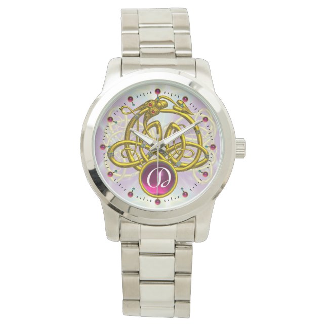 MONTRE HYPER DRAGON / GOLD CELTIC KNOTS MONOGRAMME DE PIE (devant)
