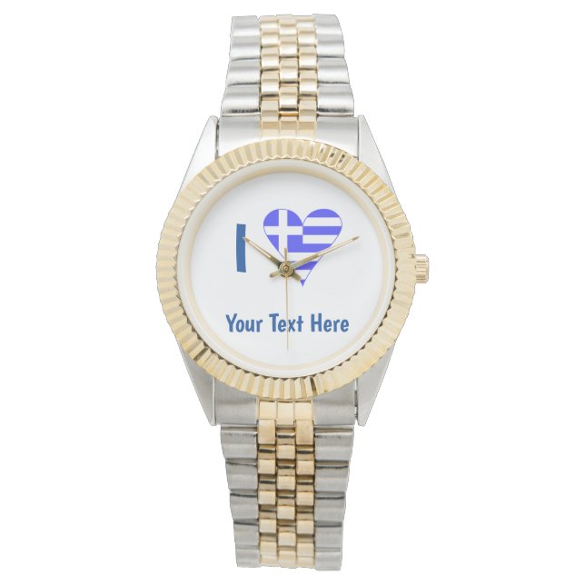 Montre I (Drapeau grec Coeur fou) Personnalisation bleue (devant)