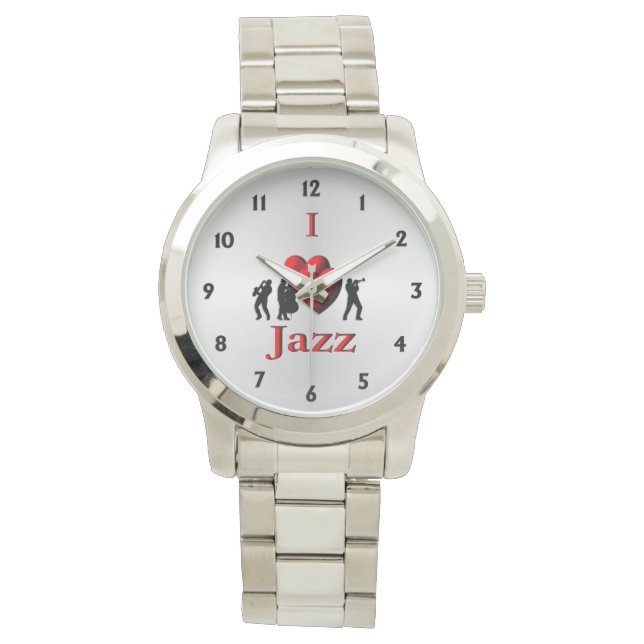 Montre I Heart Jazz avec des chiffres noirs (devant)