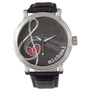 Montre I HEART MUSIC Treble Clef Black Personnalisé