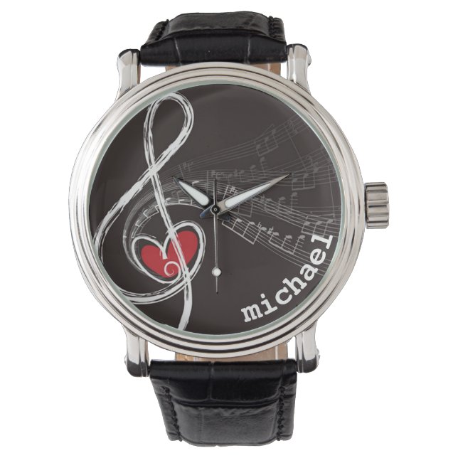 Montre I HEART MUSIC Treble Clef Black Personnalisé (devant)