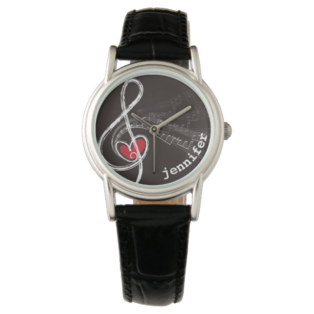 Montre I HEART MUSIC Treble Clef Black Personnalisé (devant)