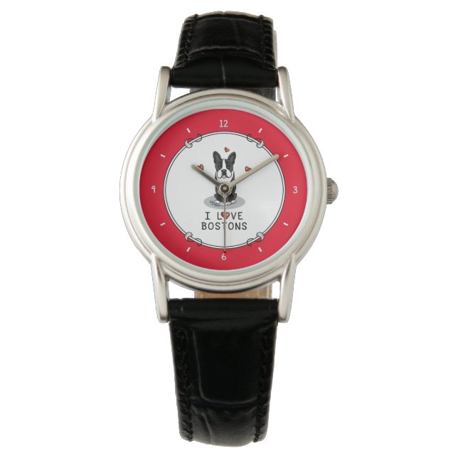 Montre I Love Bostons - Boston Terriers (noir & blanc) (devant)