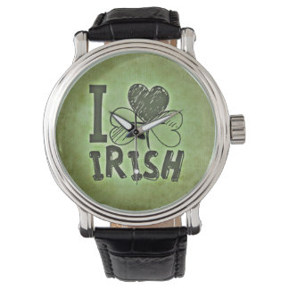 Montre I Love Irish Watch Vintage bracelet en cuir noir