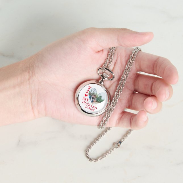 Montre I Love My Husband Custom Heart Photo Necklace  (Main)