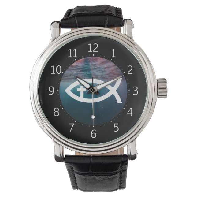 Montre Ichthus | Symbole Christian Fish Crucifix (devant)