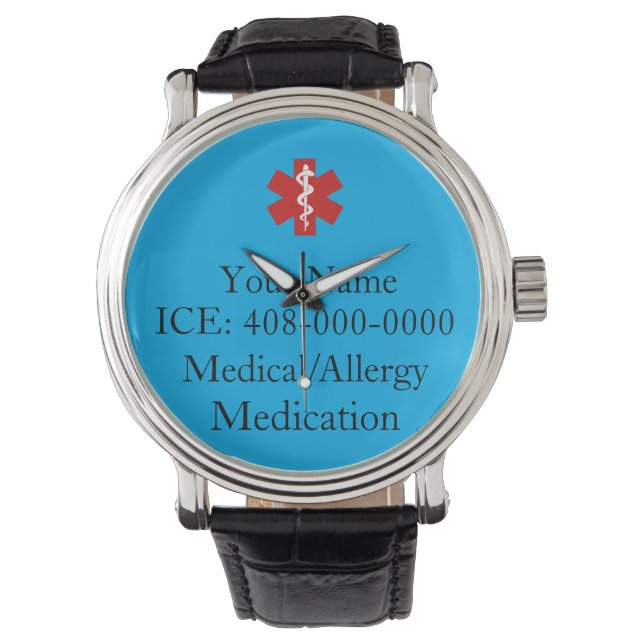 Montre ID Médicale personnalisé bleu clair (devant)