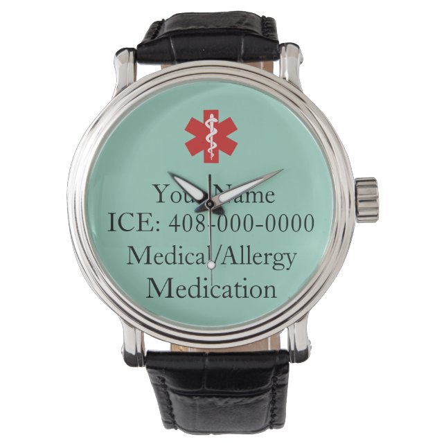 Montre ID Médicale Turquoise clair (devant)