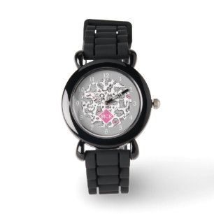 Montre Idées cadeaux de chat Whimiscal rose et gris