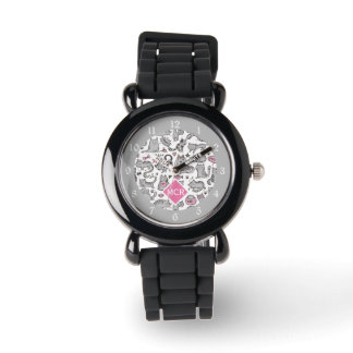 Montre Idées cadeaux de chat Whimiscal rose et gris