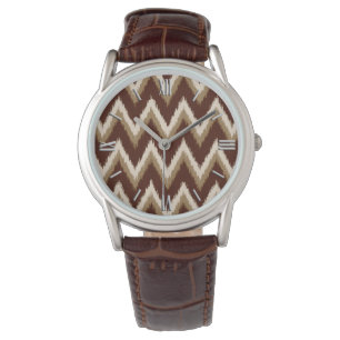 Montre Ikat Chevron Stripes - Chocolat Brown & Beige