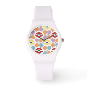 Montre Ikat coloré de diamants géométrique